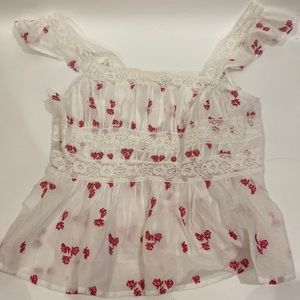 White with Red Flowers Blouse